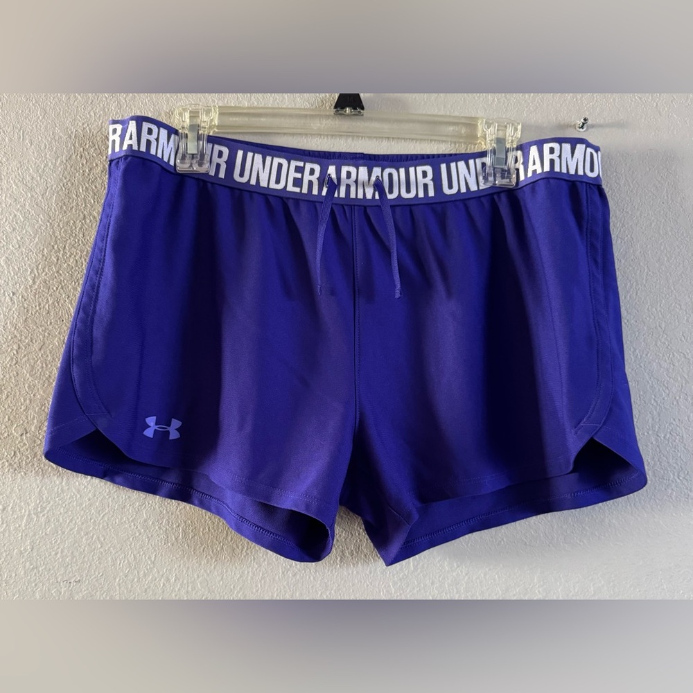 Under Armour Women’s Heat Gear Loose Shorts Blue Large Drawstring Elastic Waist